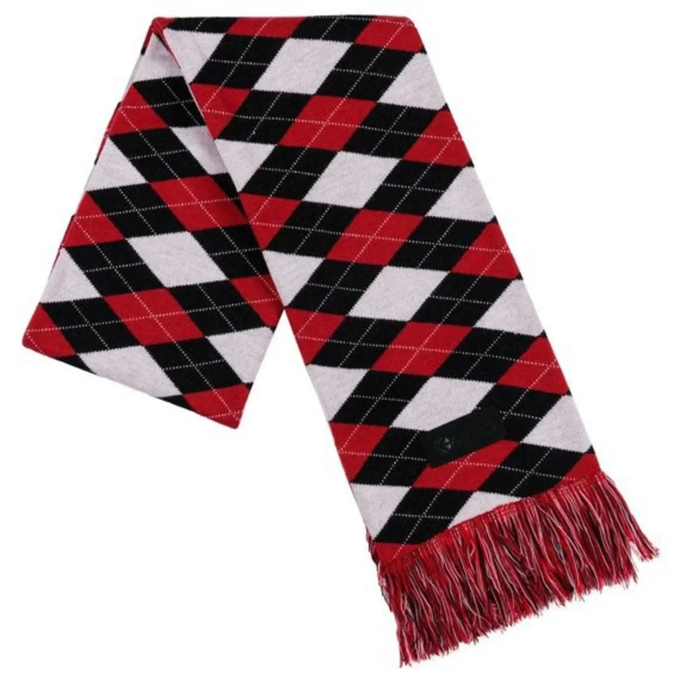 Nordstrom NWT 100% Cashmere Extra Soft Long Scarf in Red/Black Argyle Diamond